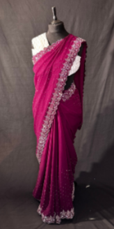 Saree Georgette avec bordure strass diamant – Prune