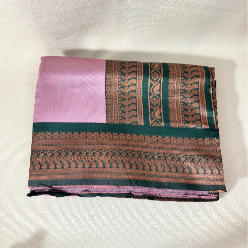 Saree traditionnel avec bordure bronze – Mauve /Vert