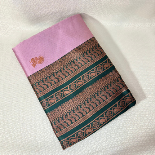 Saree traditionnel avec bordure bronze – Mauve /Vert