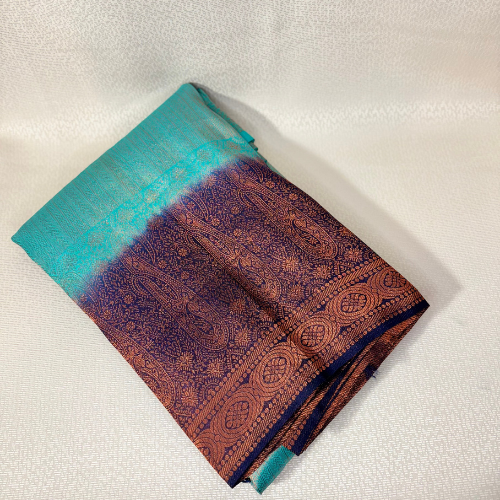 Saree Soft silk traditionnelle léger et fluide avec bordure contrasté – Bleu