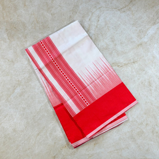 Saree Coton simple - Blanc Rouge