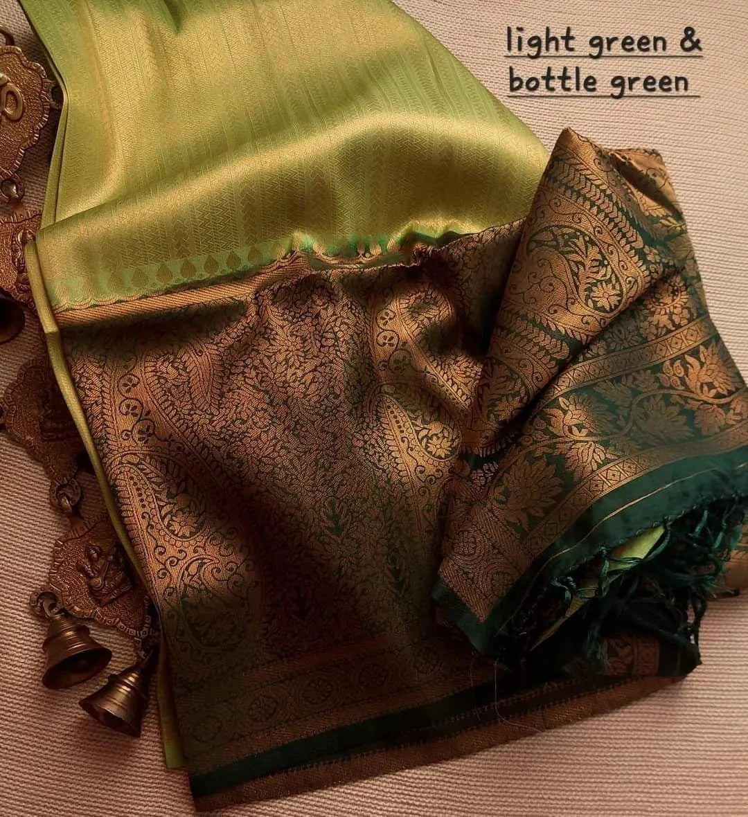 Saree Soft silk traditionnelle léger et fluide avec bordure contrasté – Vert