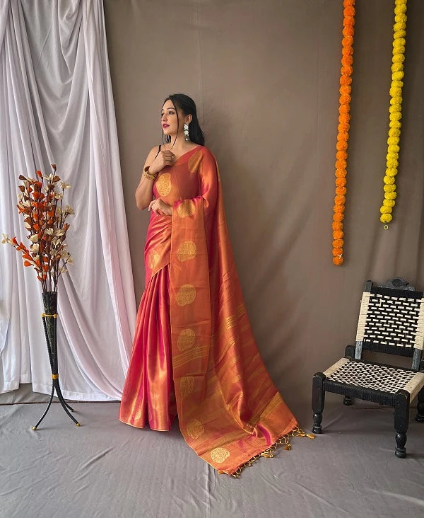 Saree Tissue silk Brillant - rose orangé