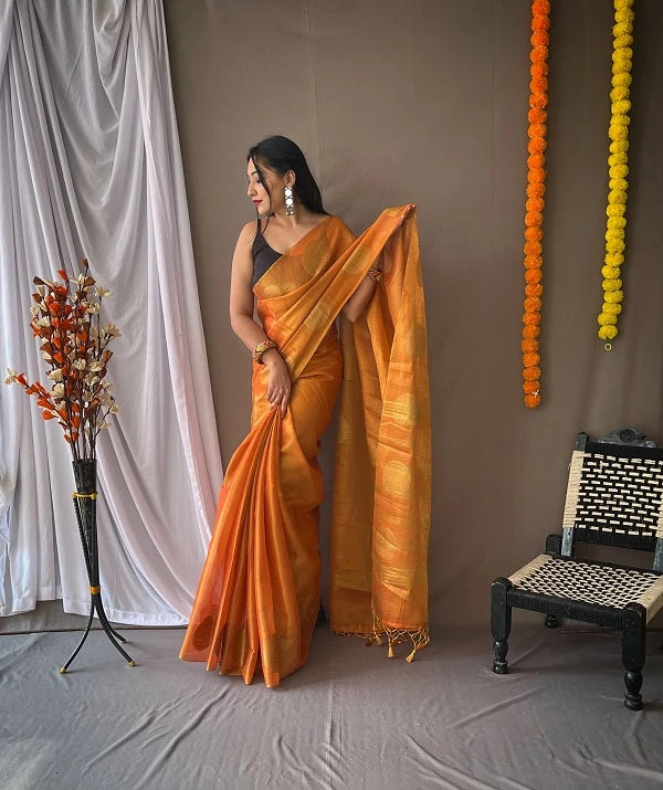 Saree Tissue silk Brillant - Orange