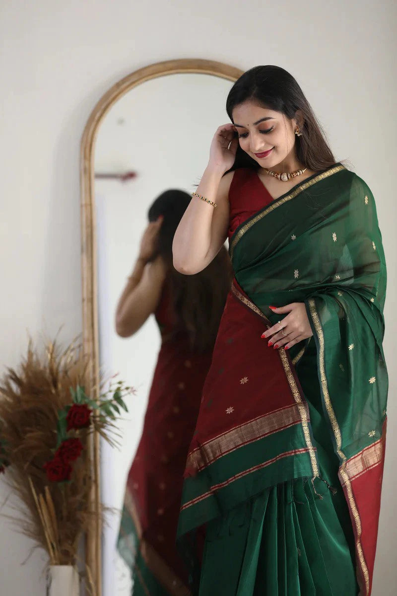 Saree Cotton fin simple – Bordeaux Vert