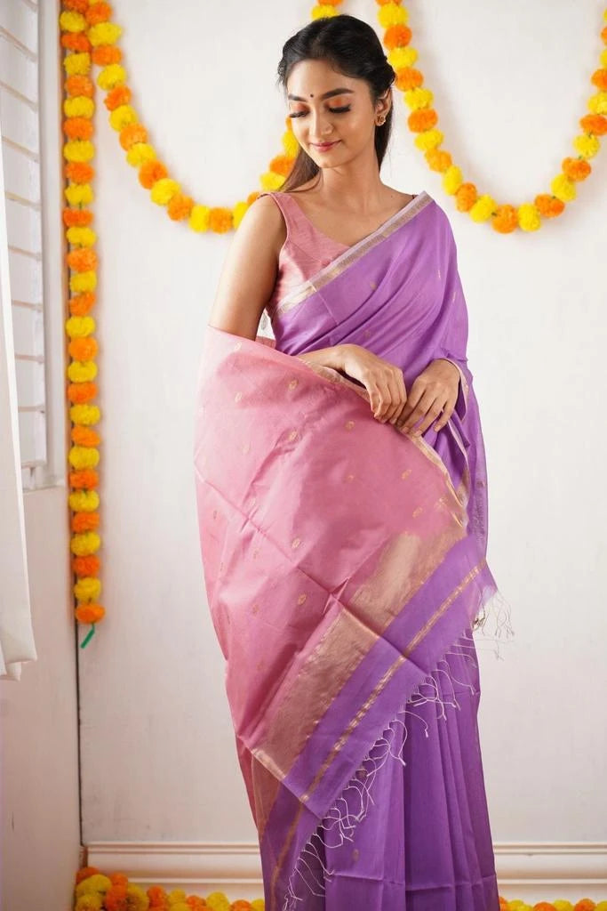 Saree Cotton fin simple – Violet rose