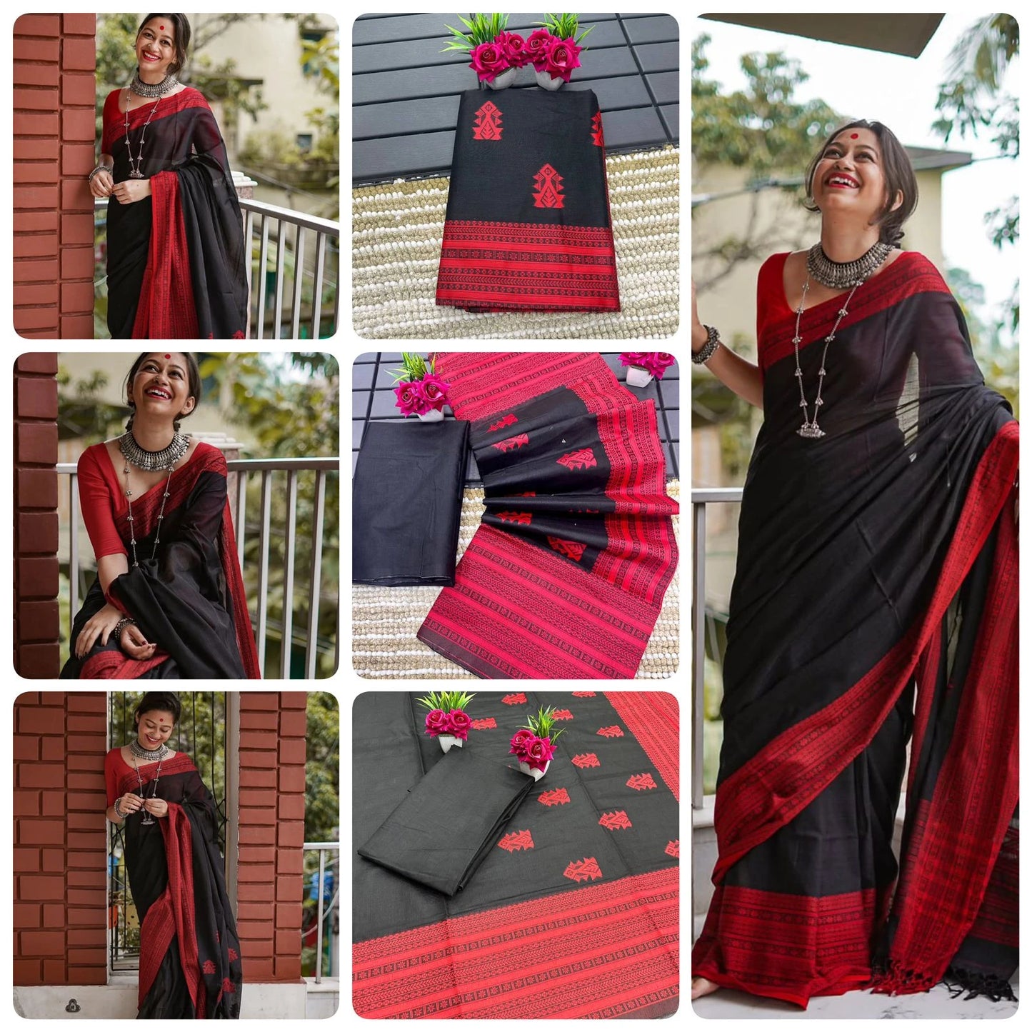 Saree Cotton simple - Noir Rouge