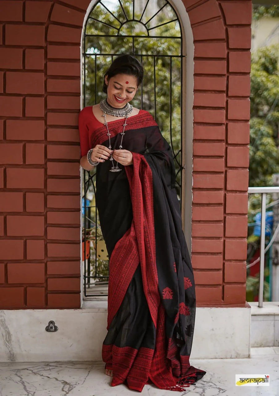 Saree Cotton simple - Noir Rouge