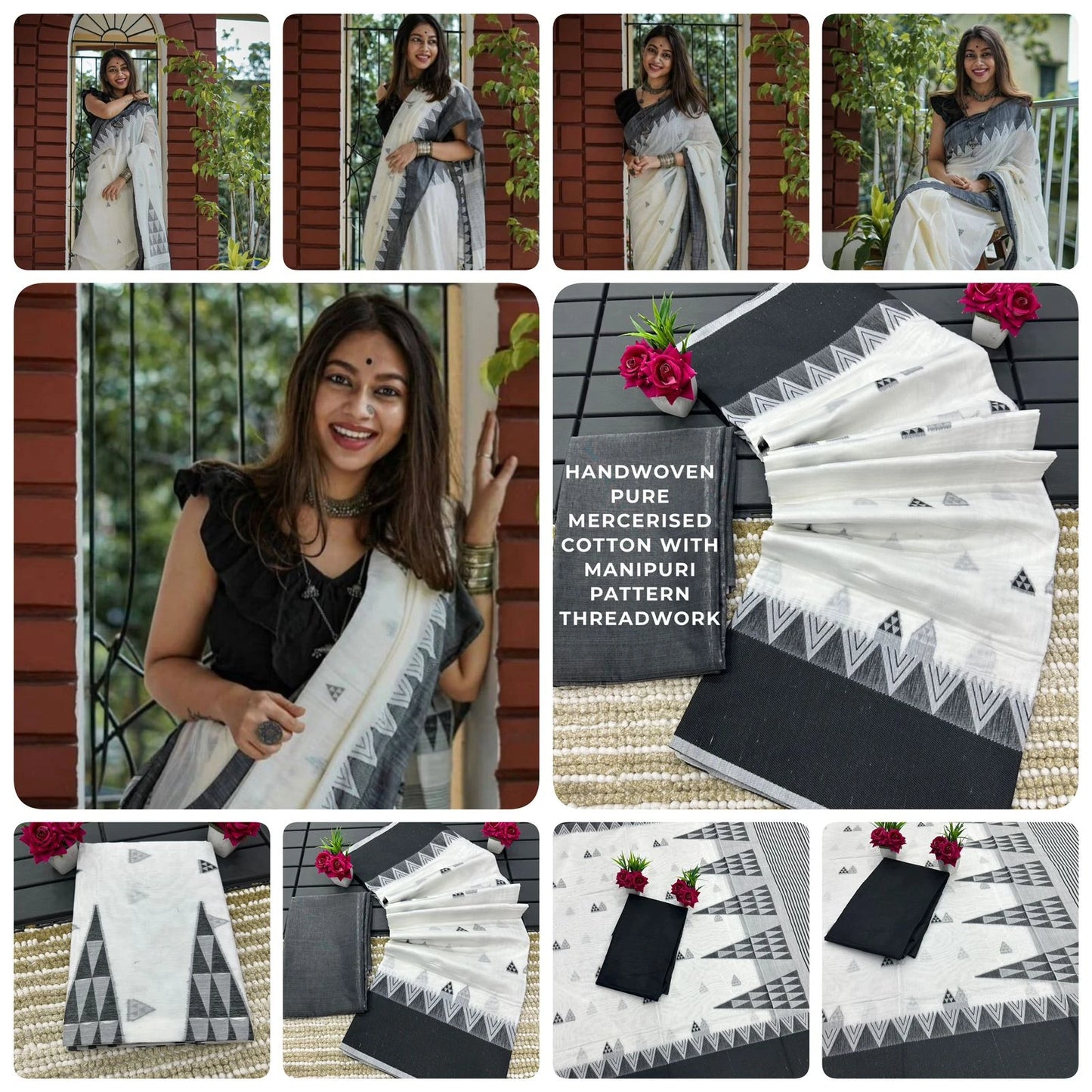 Saree Cotton simple - Blanc Gris