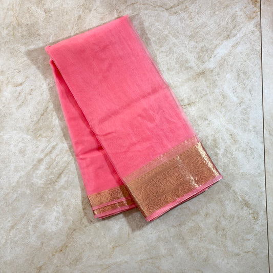 Saree Organza fin avec bordure antique – rose