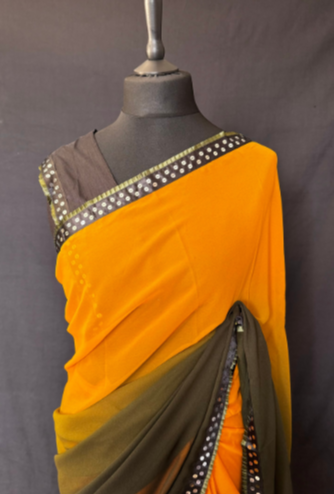 Orange black gradient saree