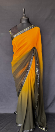 Orange black gradient saree