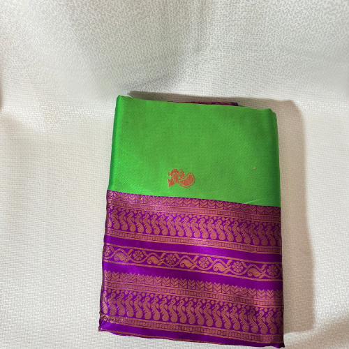 Saree traditionnel avec bordure bronze – Vert / violet