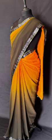 Orange black gradient saree