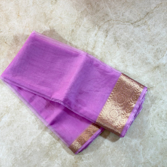 Saree Organza fin avec bordure antique – Violet mauve
