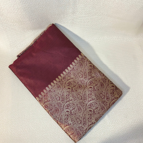 Saree silk léger avec large bordure –  Rouge bordeaux