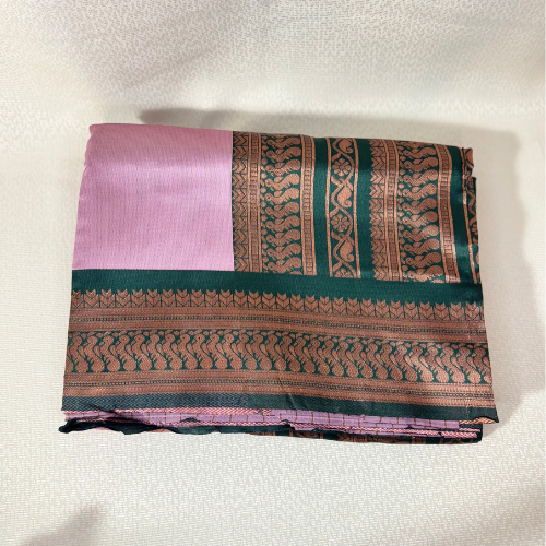 Saree traditionnel avec bordure bronze –  Mauve /Vert