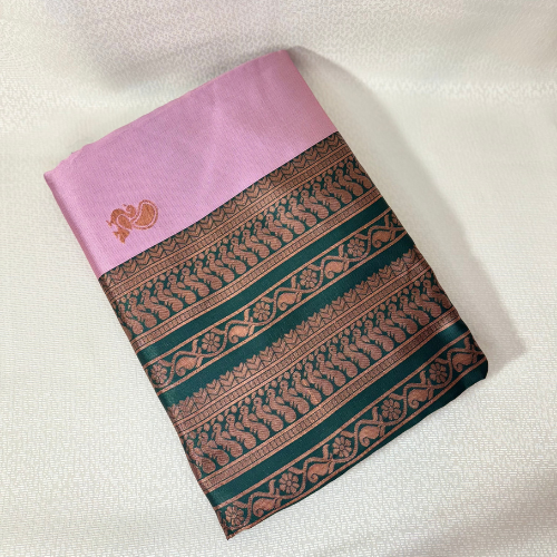 Traditional Soft silk violet with bottle Green Border