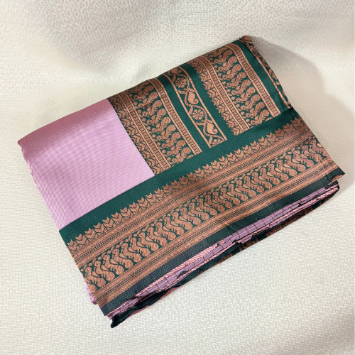 Traditional Soft silk violet with bottle Green Border