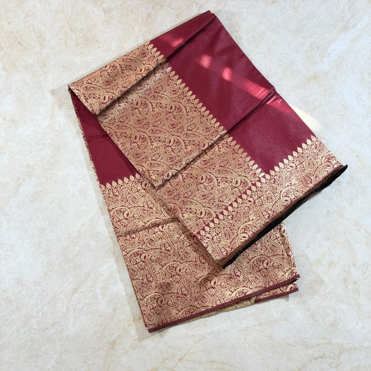 Saree silk léger avec large bordure –  Rouge bordeaux