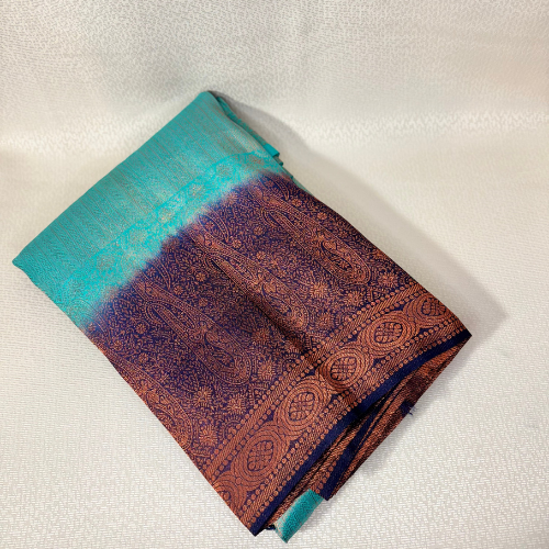 Saree Soft silk traditionnelle léger et fluide avec bordure contrasté –  Bleu