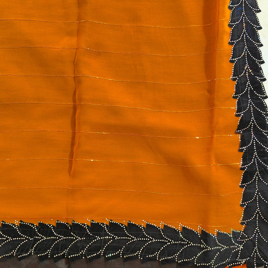Saree Designer avec bordure noir strass–  Orange