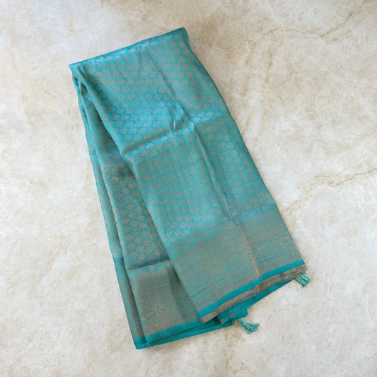 Saree Soft silk traditionnel léger et fluide - Turquoise bleu