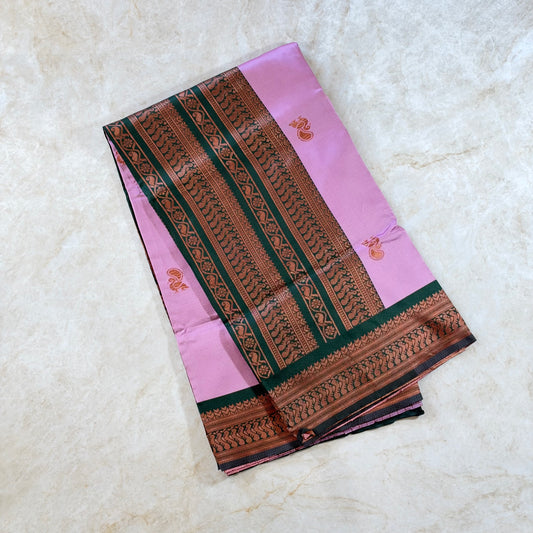 Traditional Soft silk violet with bottle Green Border