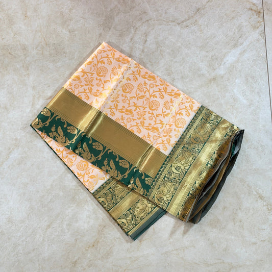 Soft silk saree - Beige with border green