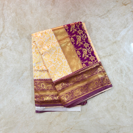 Soft silk saree - Beige with border Purple