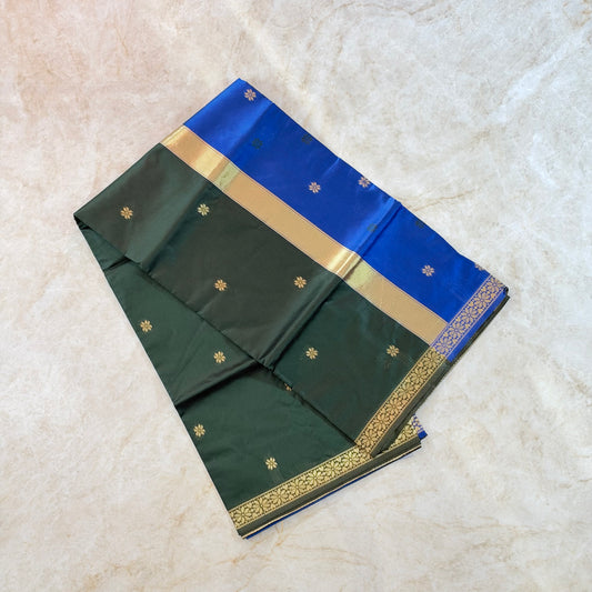 Saree Cotton fin simple – Vert Bleu
