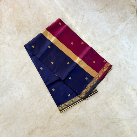 Saree Cotton fin simple – Bleu Violet