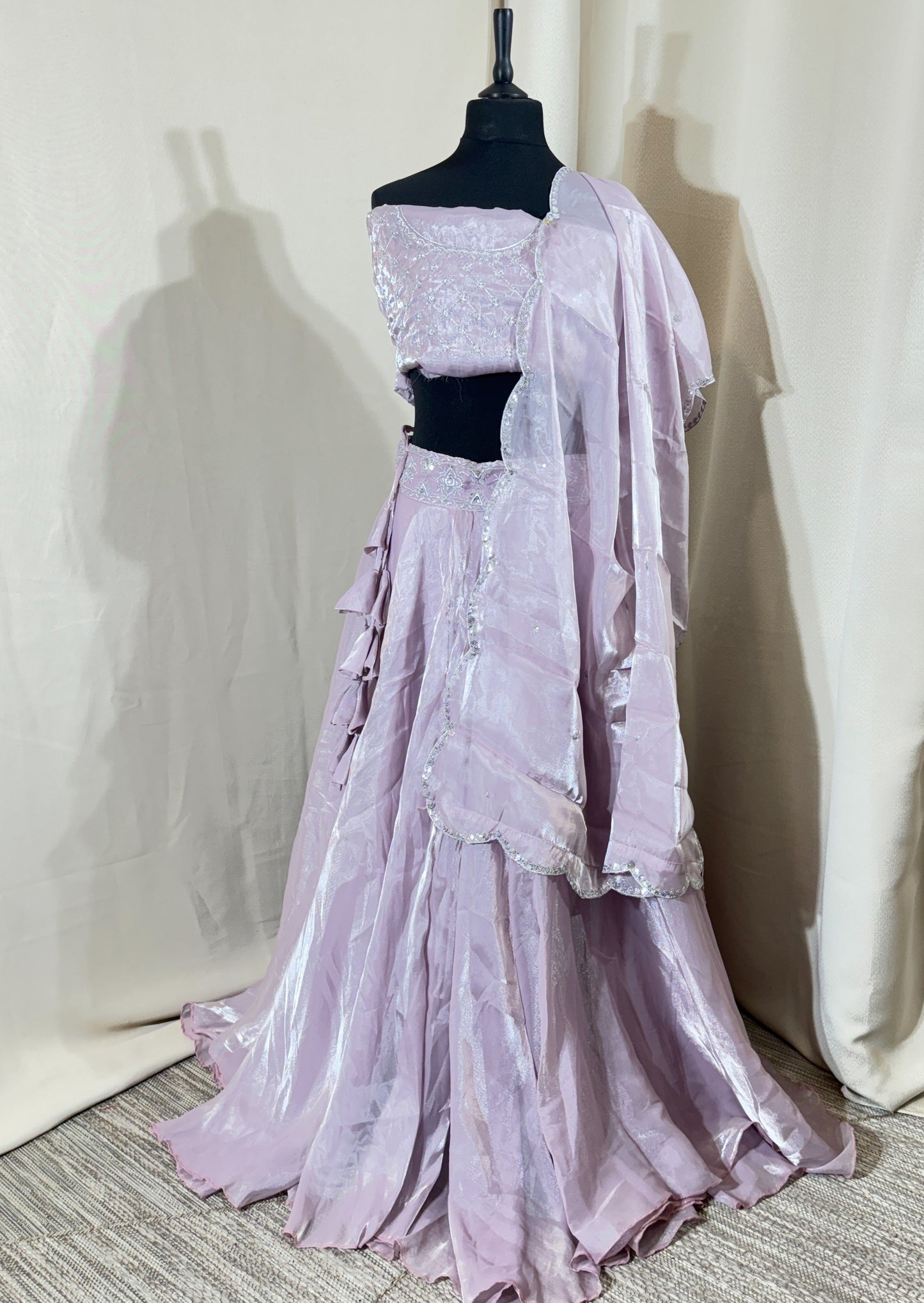 Lehenga Organza silk fluide – Mauve