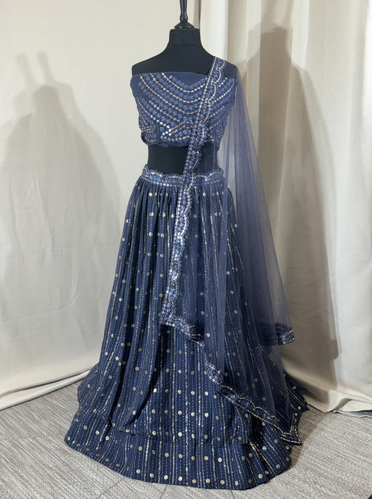 Lehenga Bleu gris