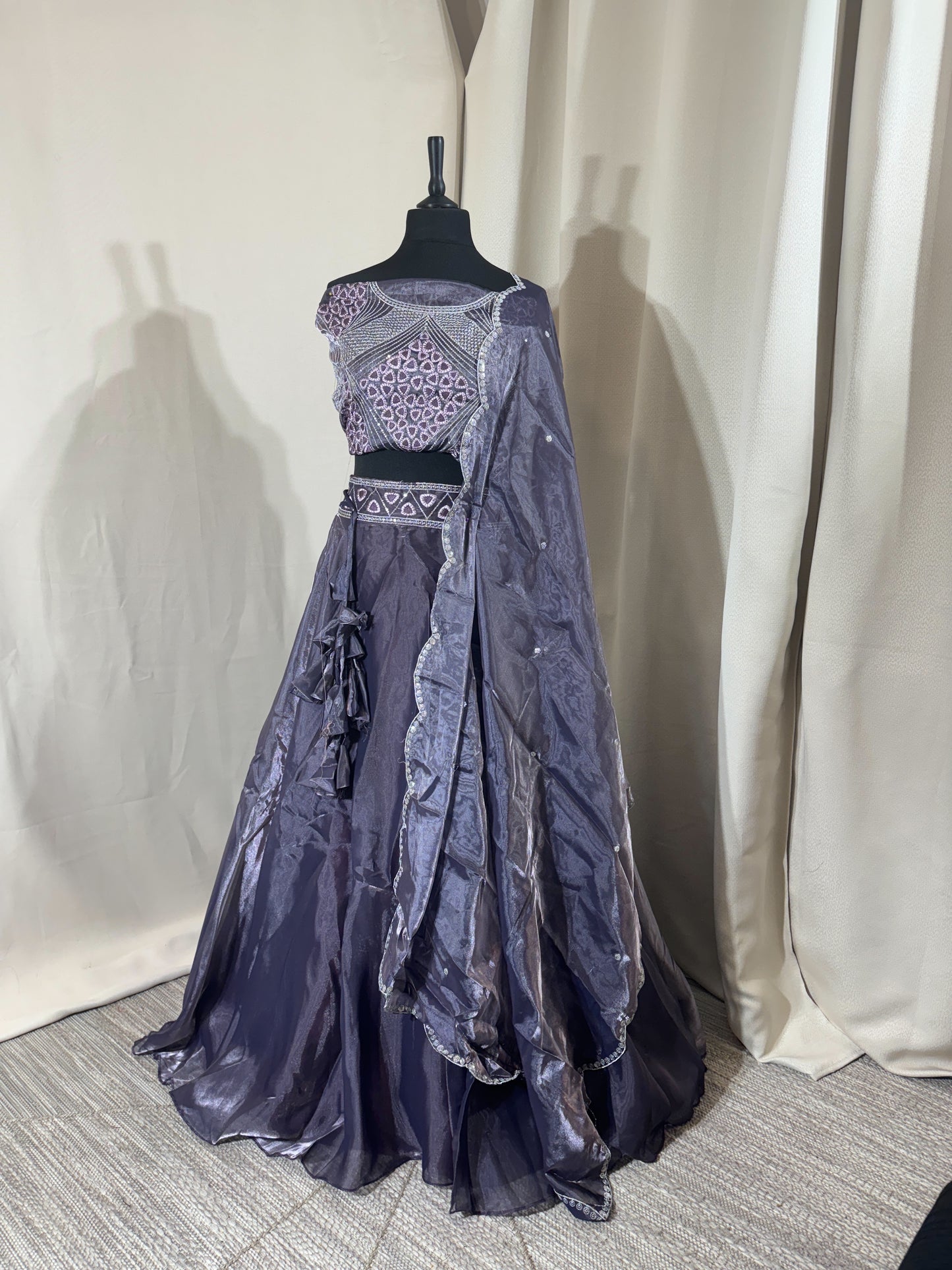 Lehenga Organza silk fluide – Violet