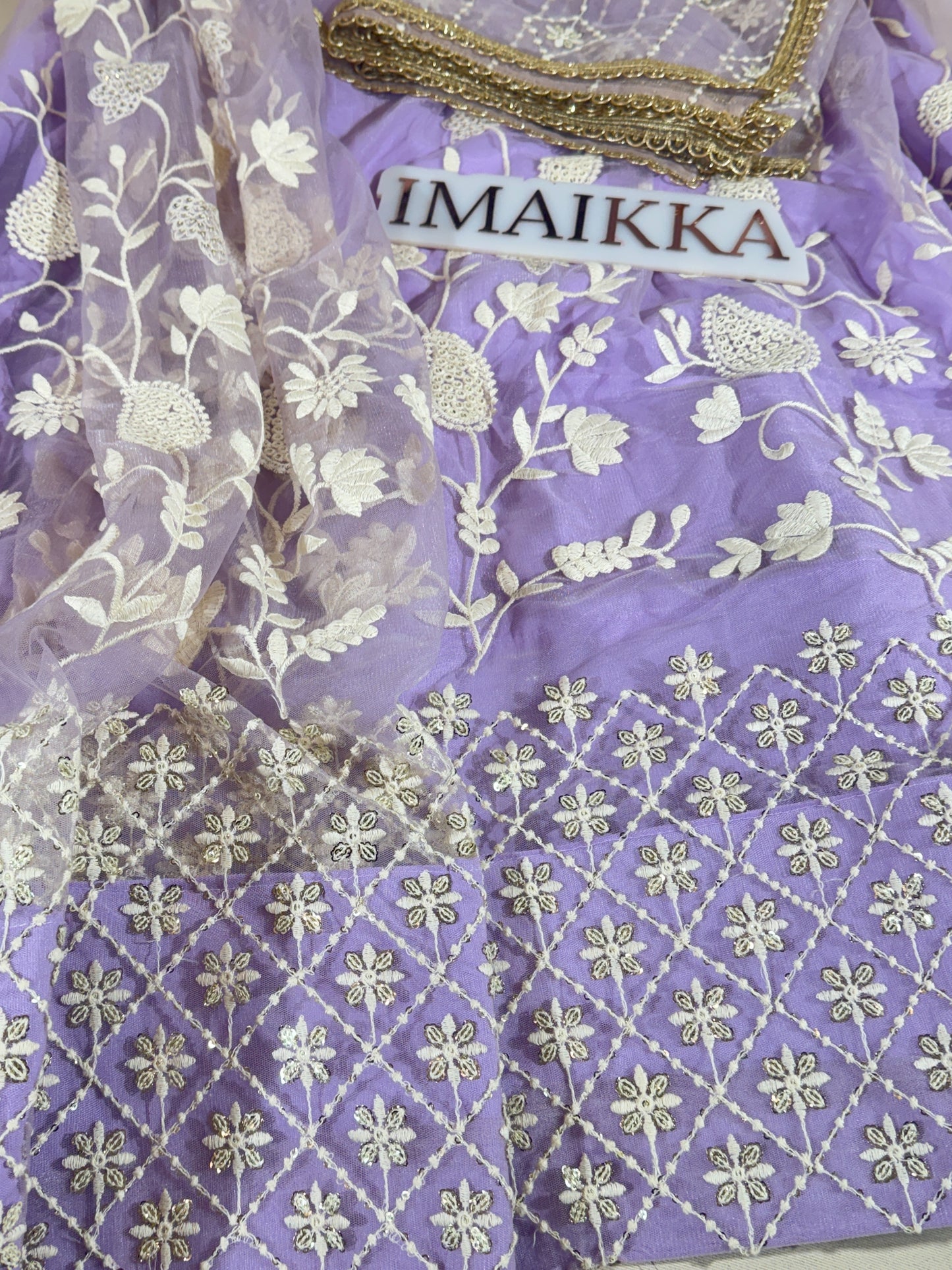 Lehenga net avec broderie Coton – Violet