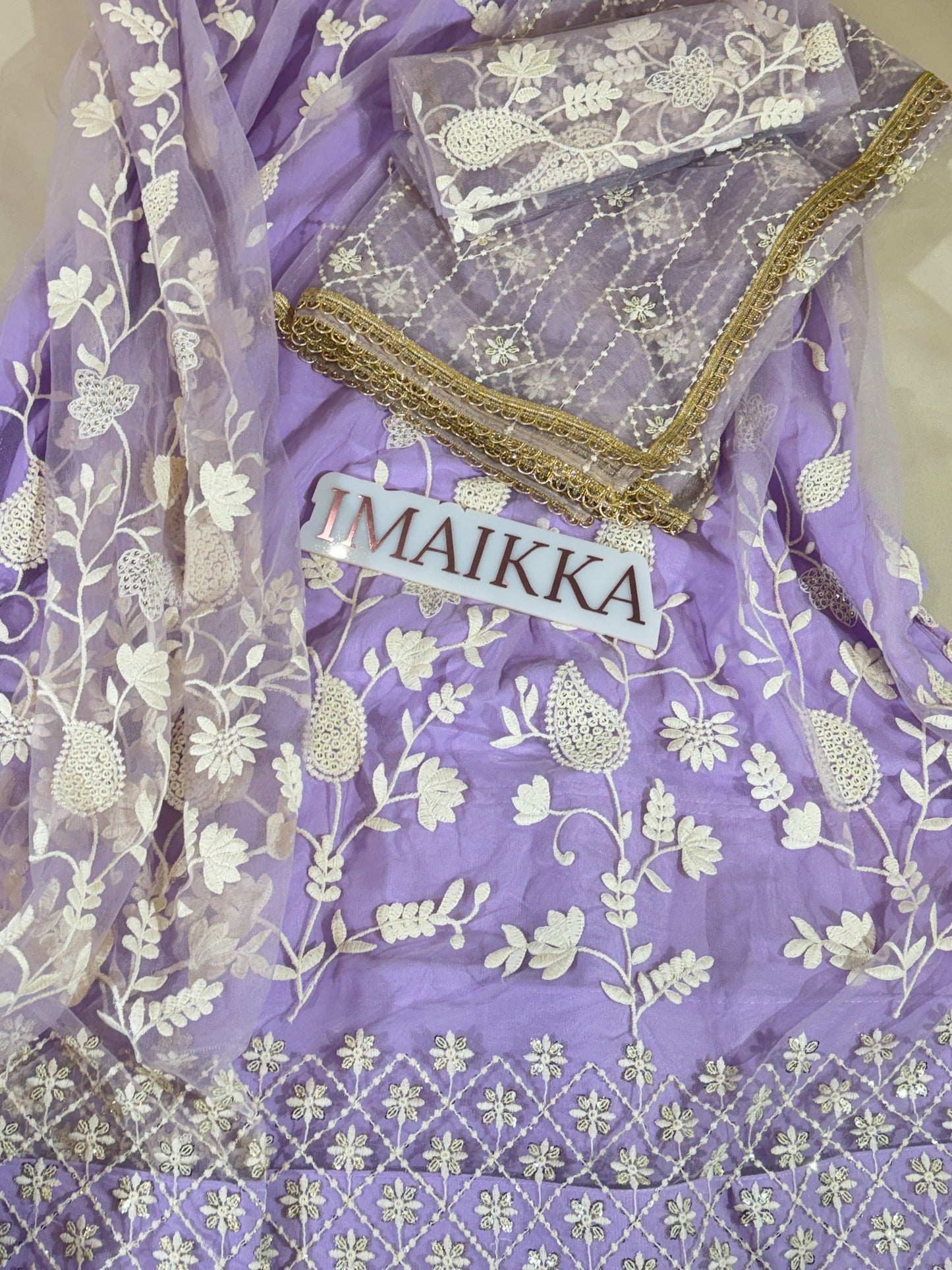 Lehenga net avec broderie Coton – Violet