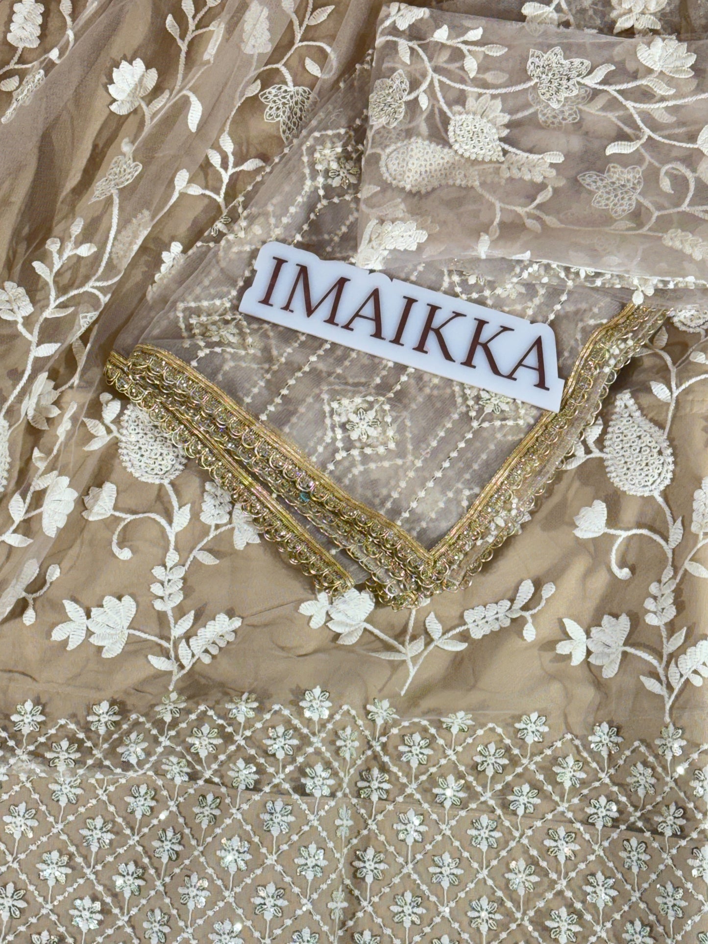 Lehenga net avec broderie Coton – Beige