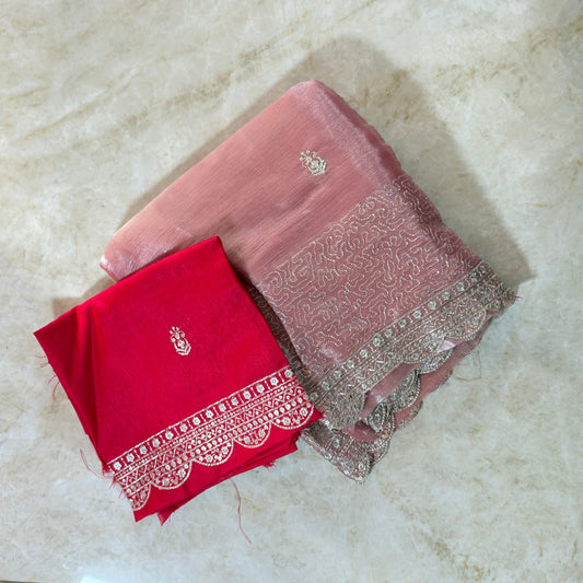 Saree fluide pastel brillant avec blouse contrastée – rose