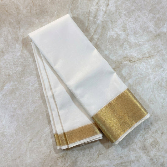 Saree Organza fin avec bordure antique – blanc