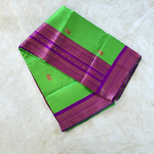 Saree traditionnel avec bordure bronze – Vert / violet
