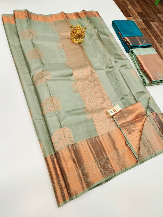 Sur commande : Saree kanchipuram- Pure silk- silk mark Certified vert pistache