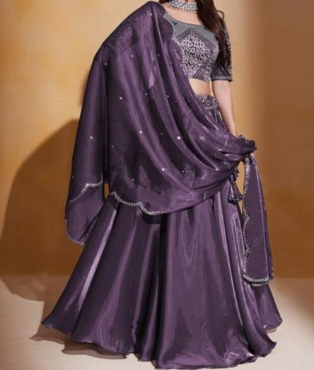 Lehenga Organza silk fluide – Violet