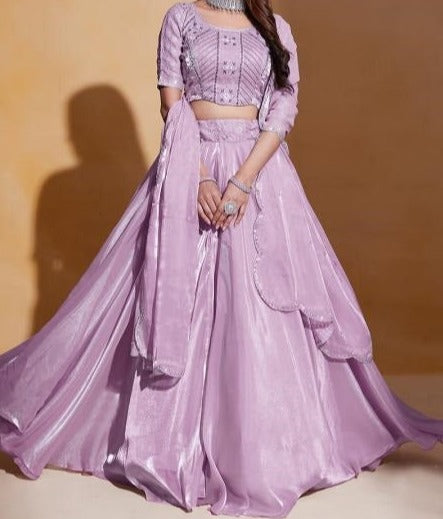 Lehenga Organza silk fluide – Mauve