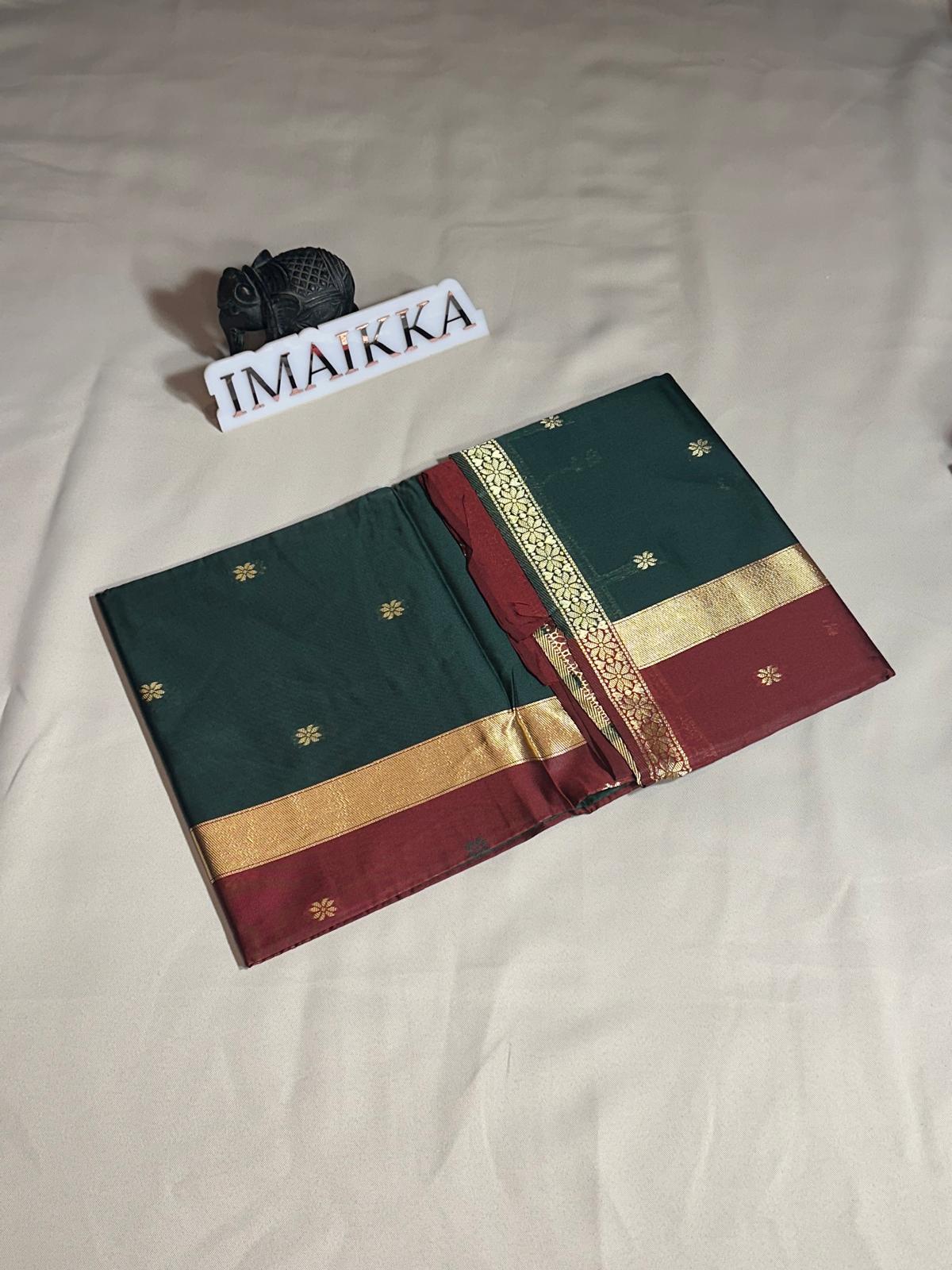 Saree Cotton fin simple – Bordeaux Vert