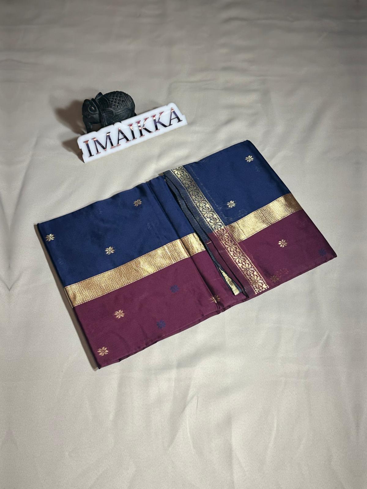 Saree Cotton fin simple – Bleu Violet