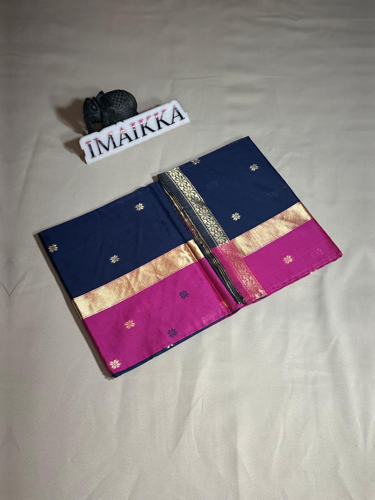 Saree Cotton fin simple – Bleu rose