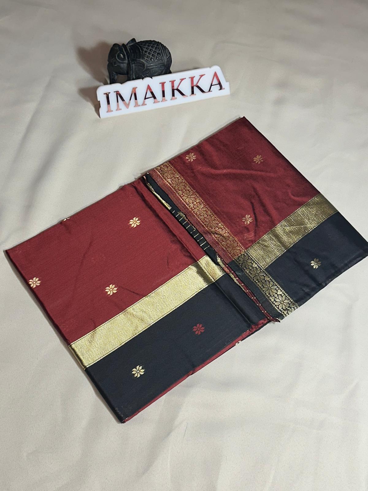 Saree Cotton fin simple – noir bordeaux