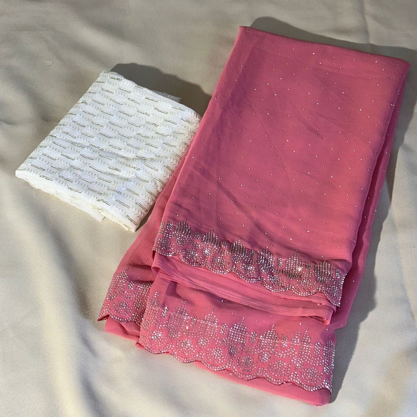 Saree Georgette avec bordure strass diamant - Rose