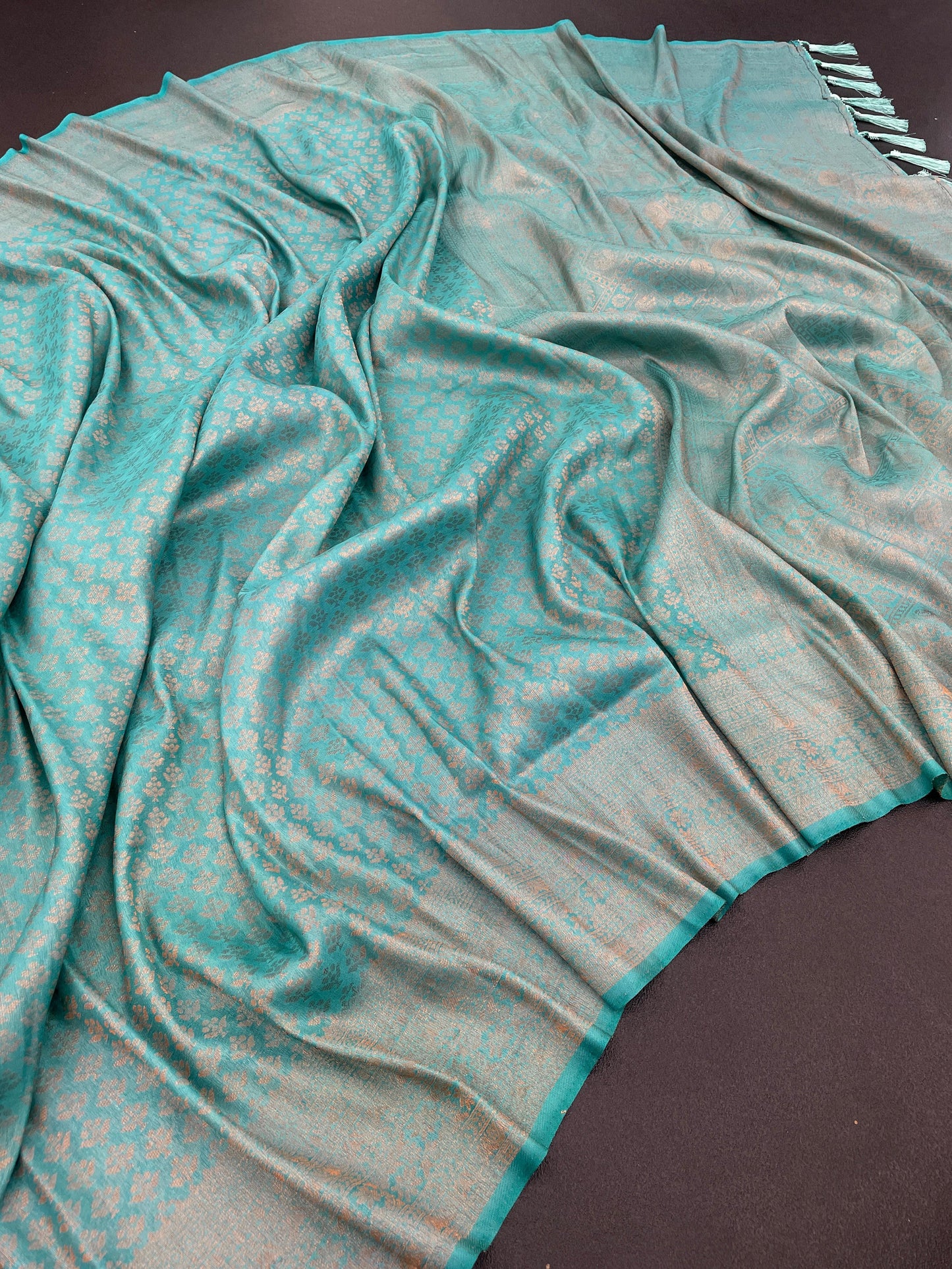 Saree Soft silk traditionnel léger et fluide - Turquoise bleu